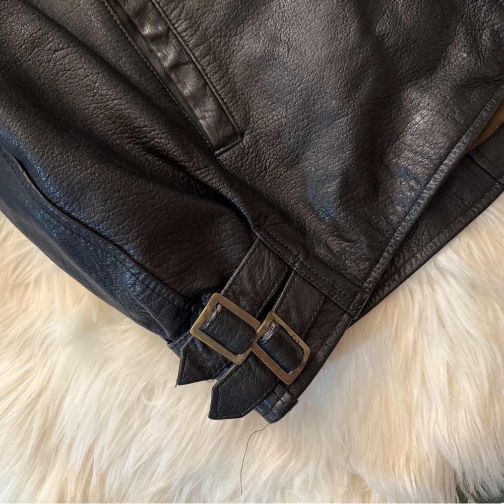 REALLY COOL BLACK GENUINE LEATHER MENS JACKET VINTAGE ADJUSTABLE UNISEX OVERSIZE - Picture 5 of 9